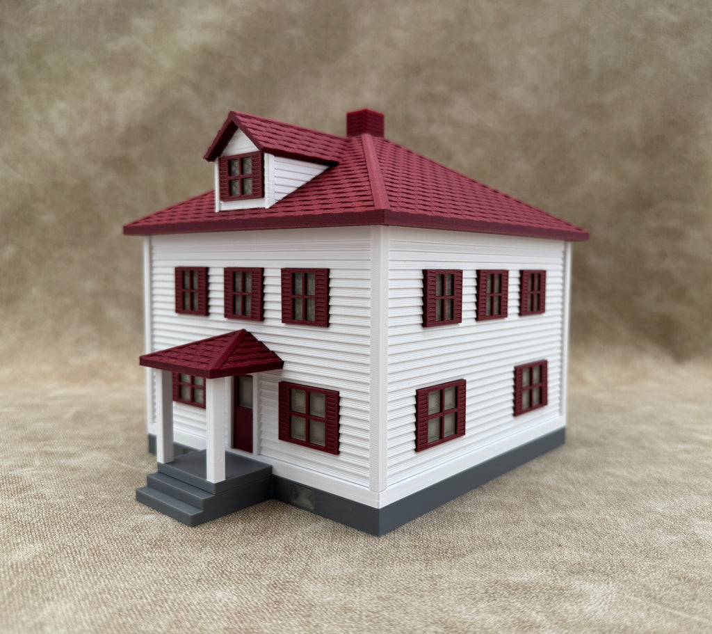 1/64 Scale House & Garage Combo - Early 1900s Sears Farm House - Farm Set Model - Maroon Red