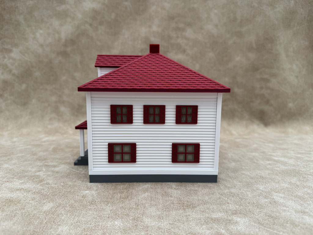 1/64 Scale House & Garage Combo - Early 1900s Sears Farm House - Farm Set Model - Maroon Red
