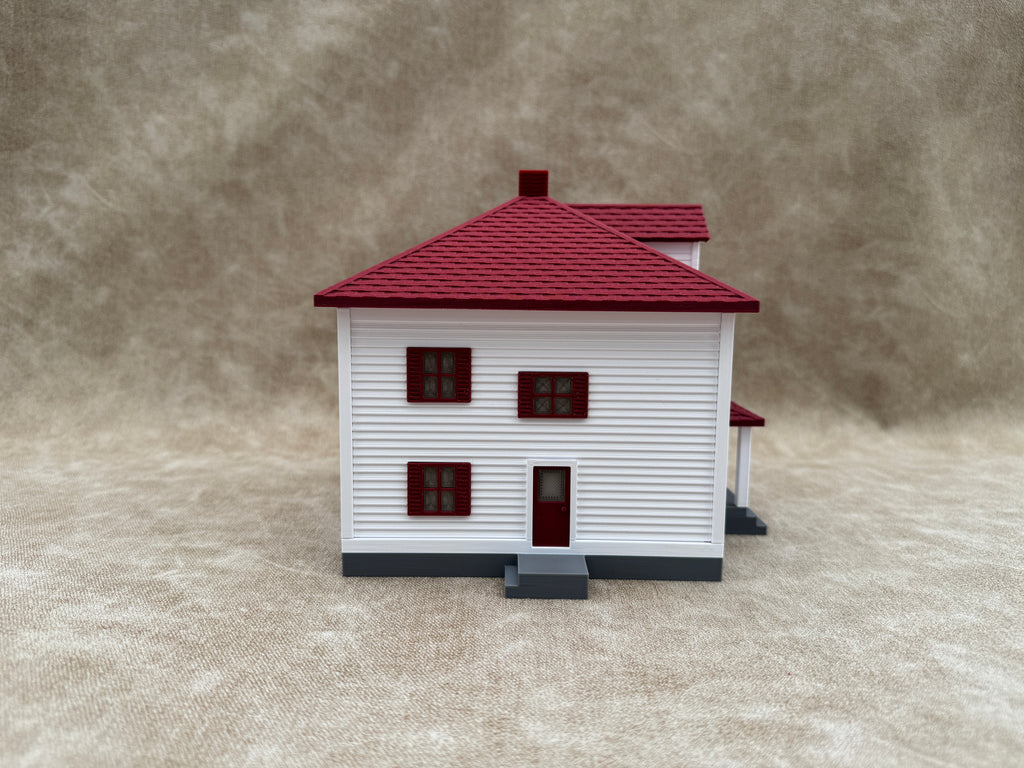 1/64 Scale House & Garage Combo - Early 1900s Sears Farm House - Farm Set Model - Maroon Red