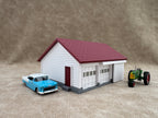 1/64 Scale Garage - Early 1940s Farm Garage - Farm Set Model - Maroon Roof