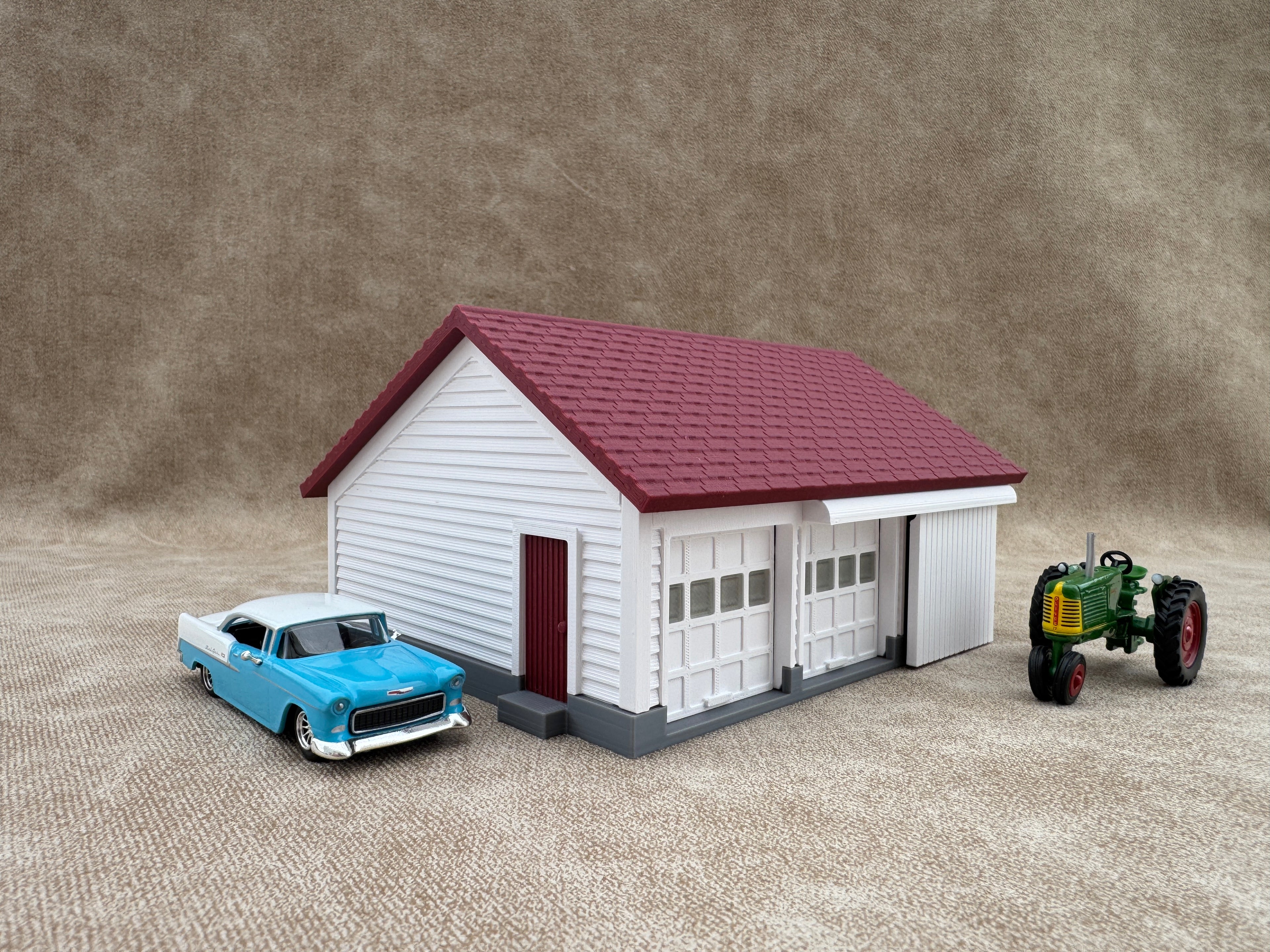1/64 Scale Garage - Early 1940s Farm Garage - Farm Set Model - Maroon Roof