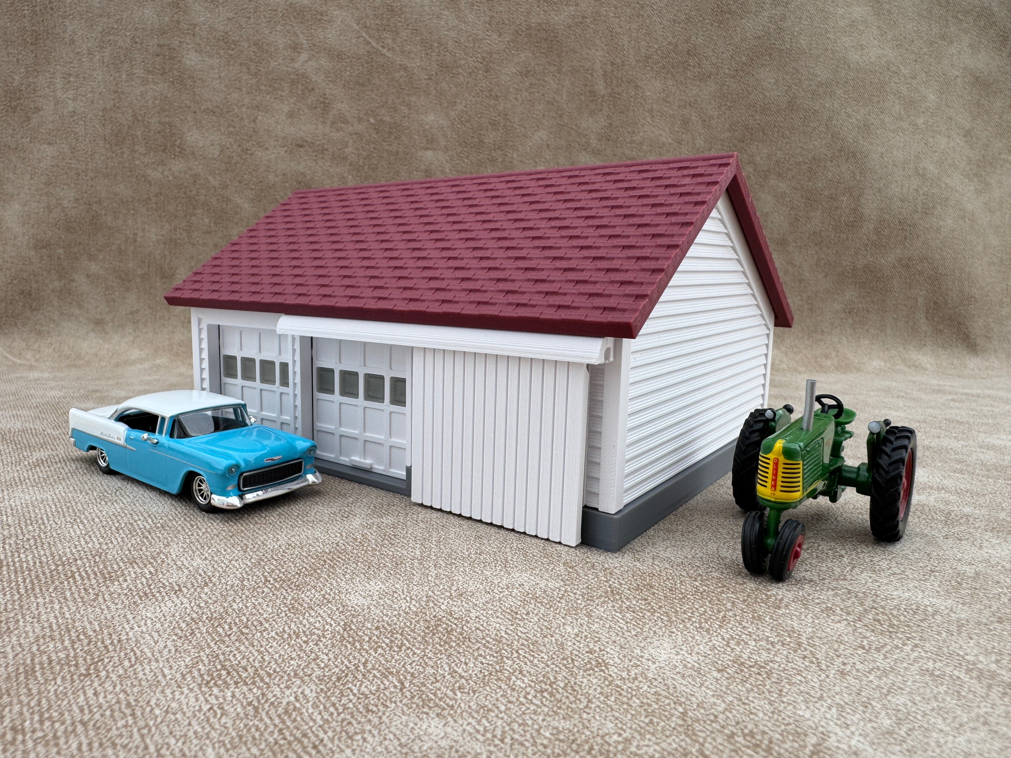 1/64 Scale Garage - Early 1940s Farm Garage - Farm Set Model - Maroon Roof
