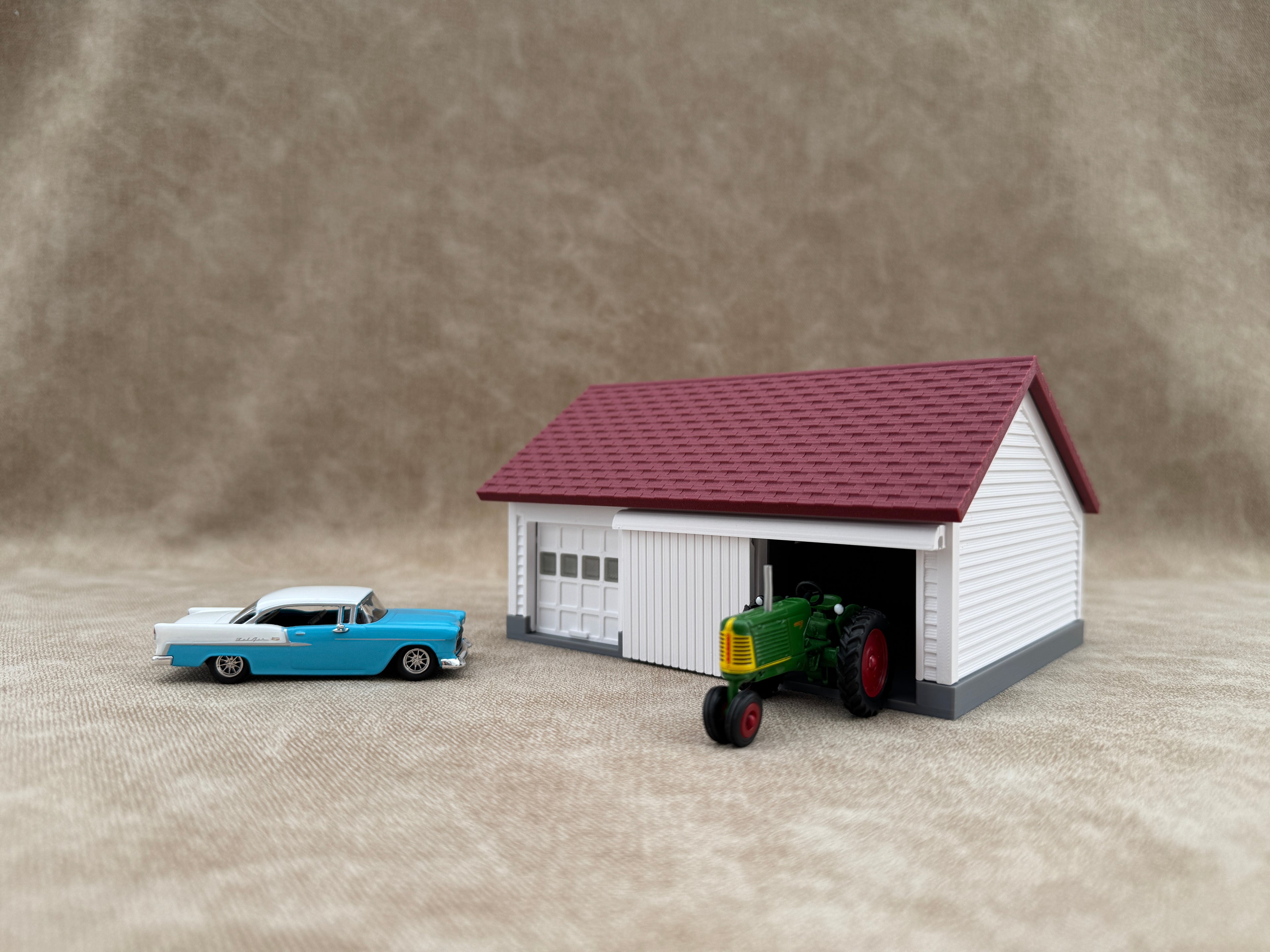 1/64 Scale Garage - Early 1940s Farm Garage - Farm Set Model - Maroon Roof