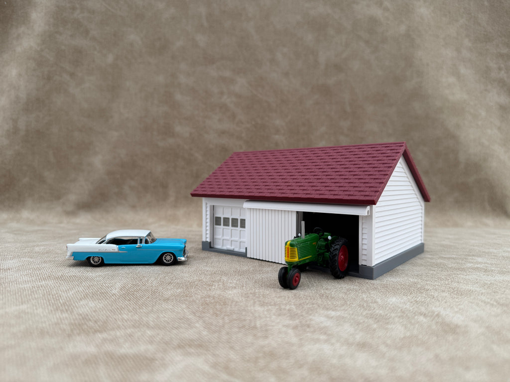 1/64 Scale House & Garage Combo - Early 1900s Sears Farm House - Farm Set Model - Maroon Red