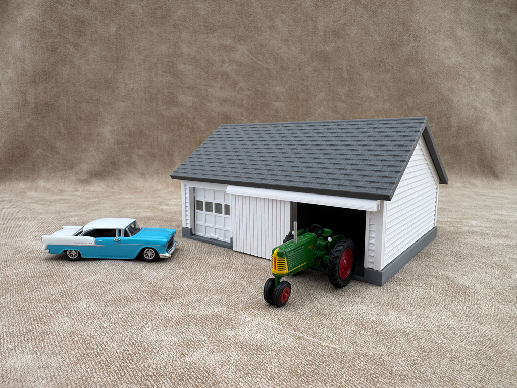 1/64 Scale House & Garage Combo - Early 1900s Sears Farm House - Farm Set Model - Gray Roof