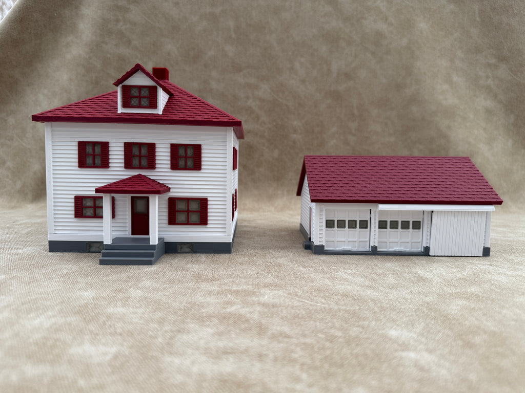 1/64 Scale House & Garage Combo - Early 1900s Sears Farm House - Farm Set Model - Maroon Red
