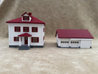 1/64 Scale House & Garage Combo - Early 1900s Sears Farm House - Farm Set Model - Maroon Red