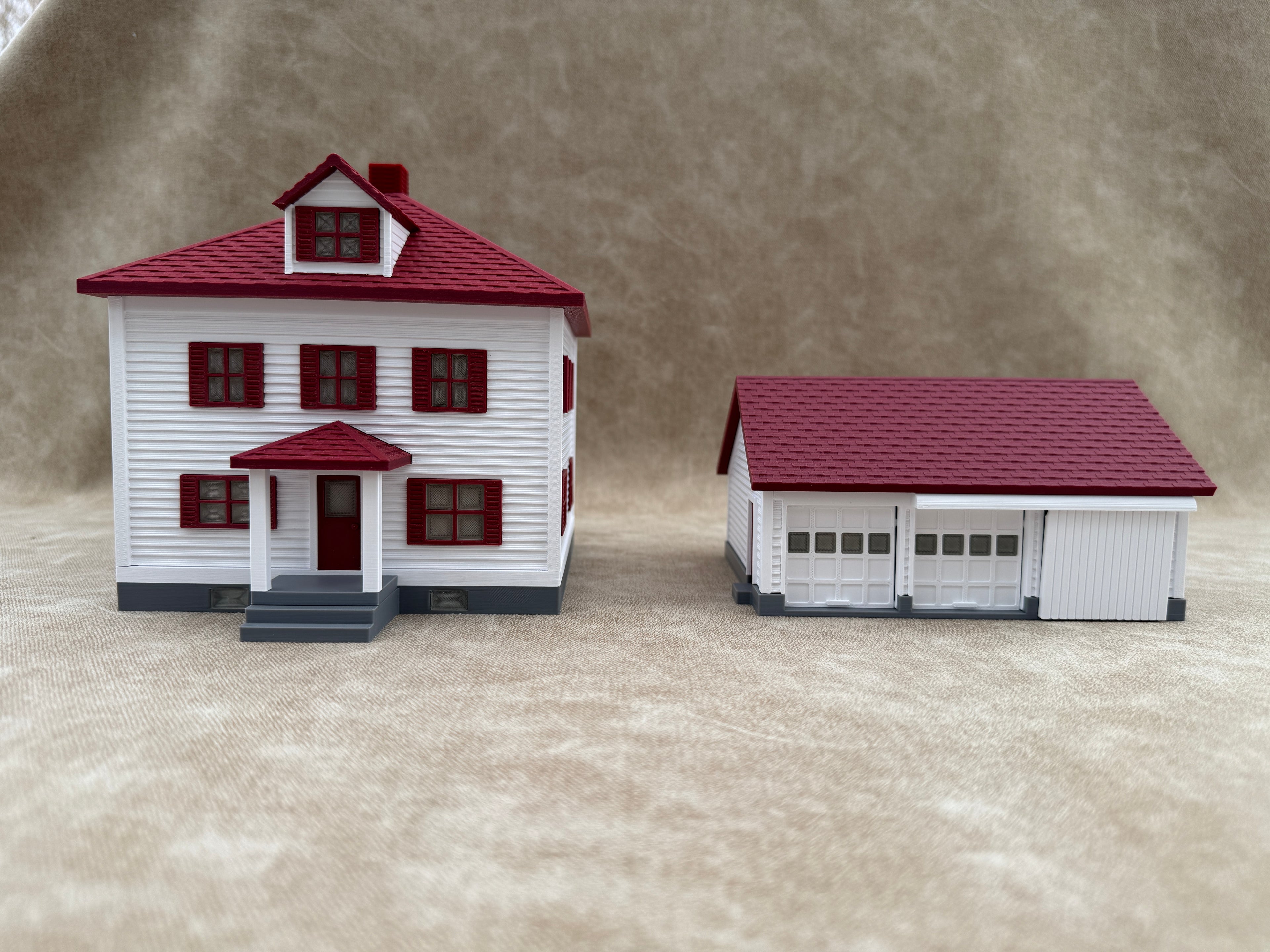 1/64 Scale House & Garage Combo - Early 1900s Sears Farm House - Farm Set Model - Maroon Red