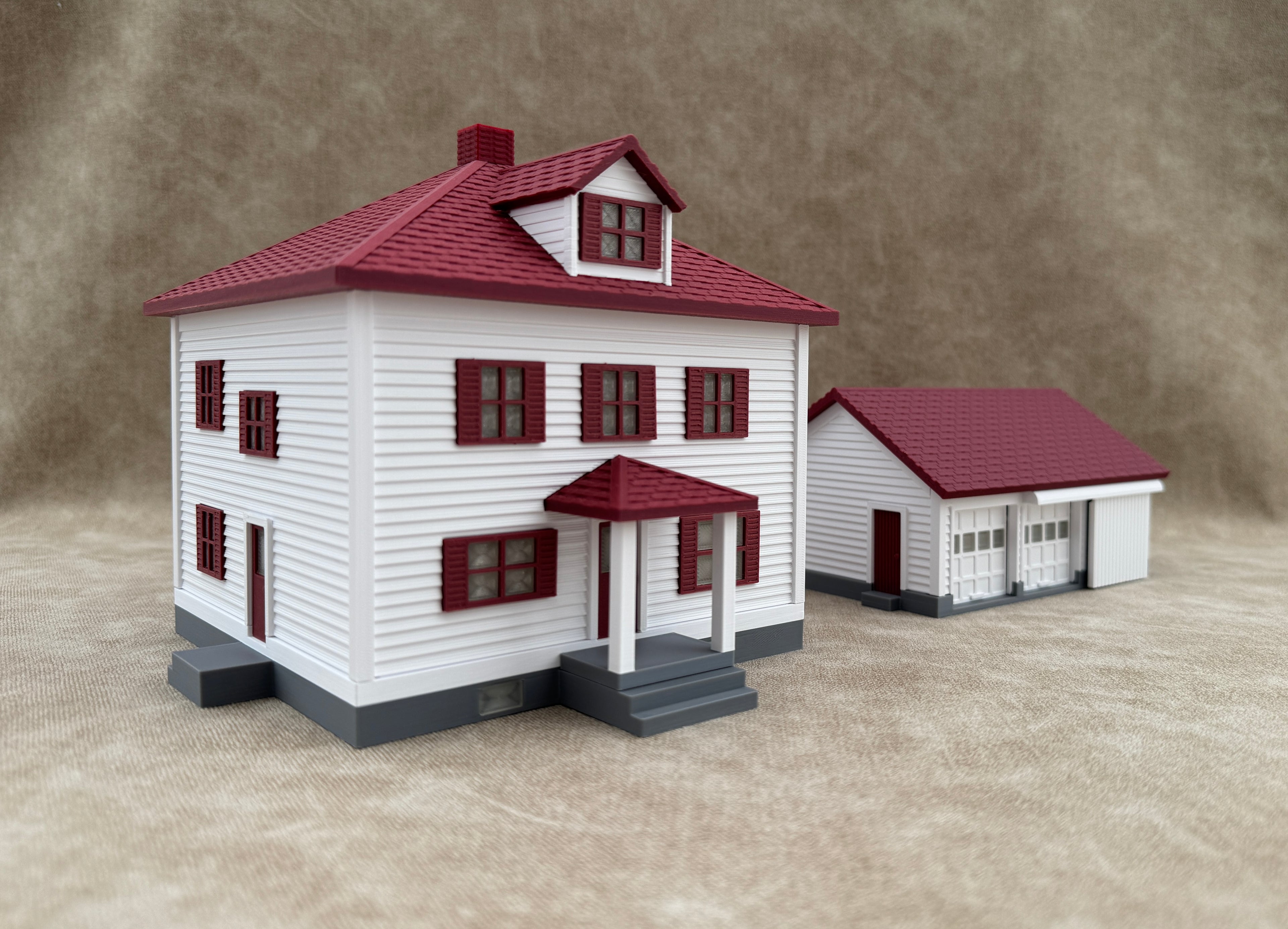 1/64 Scale House & Garage Combo - Early 1900s Sears Farm House - Farm Set Model - Maroon Red