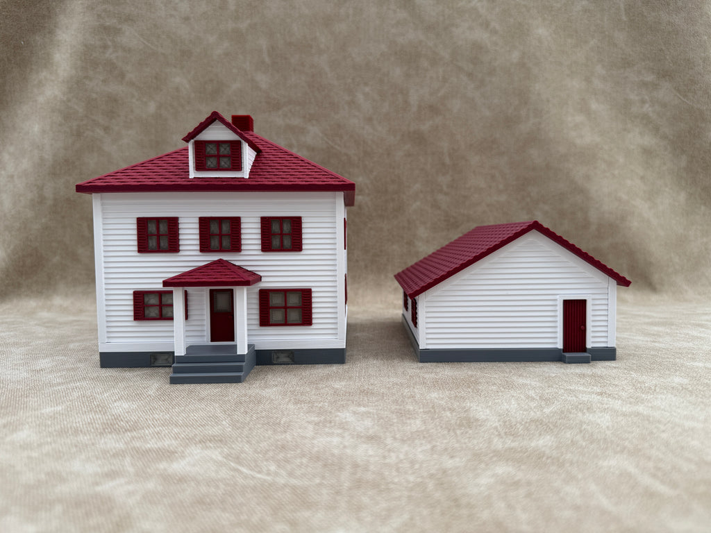 1/64 Scale House & Garage Combo - Early 1900s Sears Farm House - Farm Set Model - Maroon Red