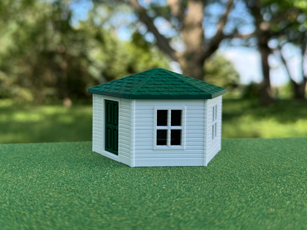 1/64 Scale - Hexagon Chicken Shed - White Siding w/Green Shingles - Made in USA