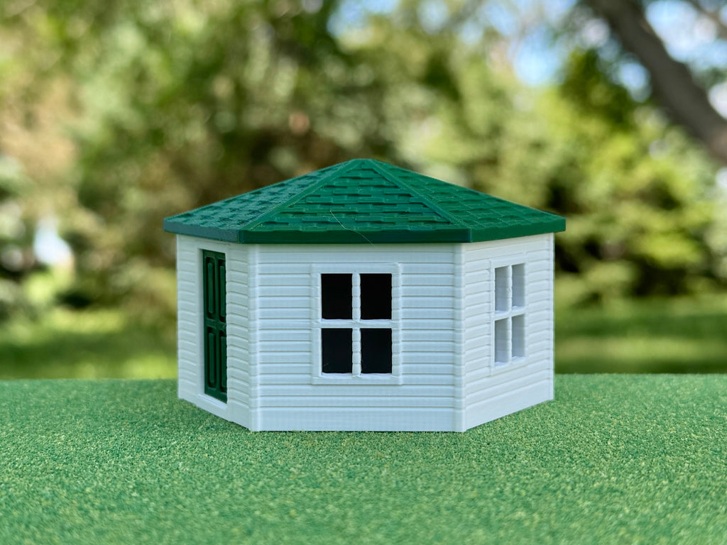 1/64 Scale - Hexagon Chicken Shed - White Siding w/Green Shingles - Made in USA