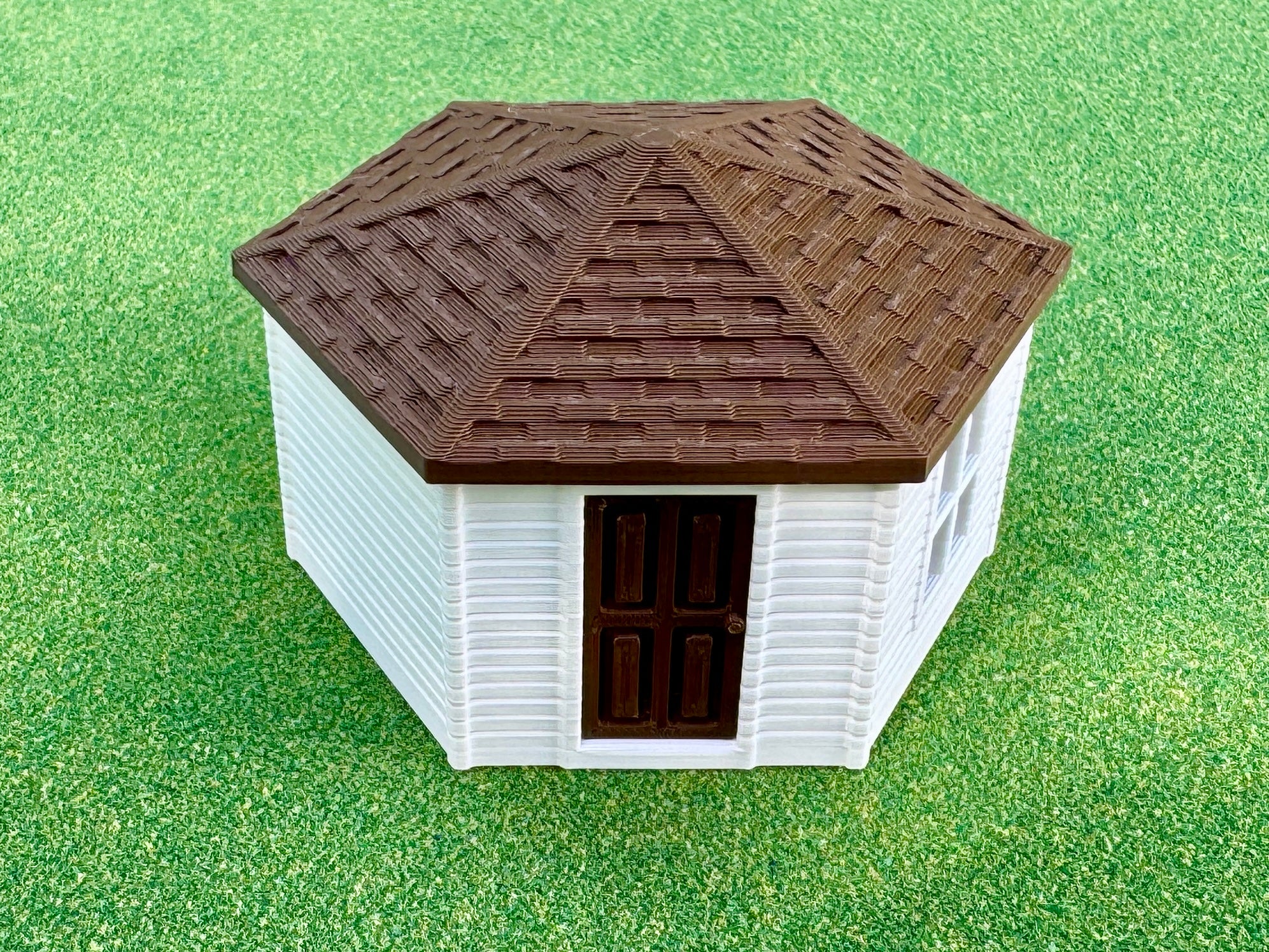 1/64 Scale - Hexagon Chicken Shed - White Siding w/Brown Shingles - Made in USA