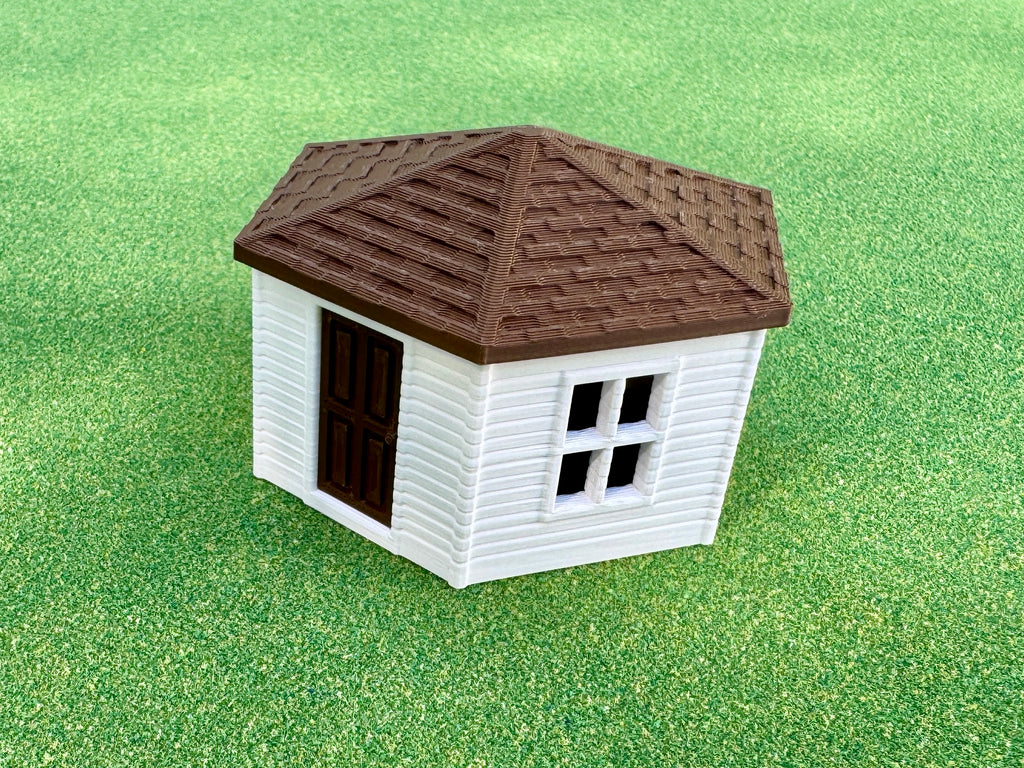 1/64 Scale - Hexagon Chicken Shed - White Siding w/Brown Shingles - Made in USA