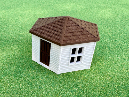 1/64 Scale - Hexagon Chicken Shed - White Siding w/Brown Shingles - Made in USA