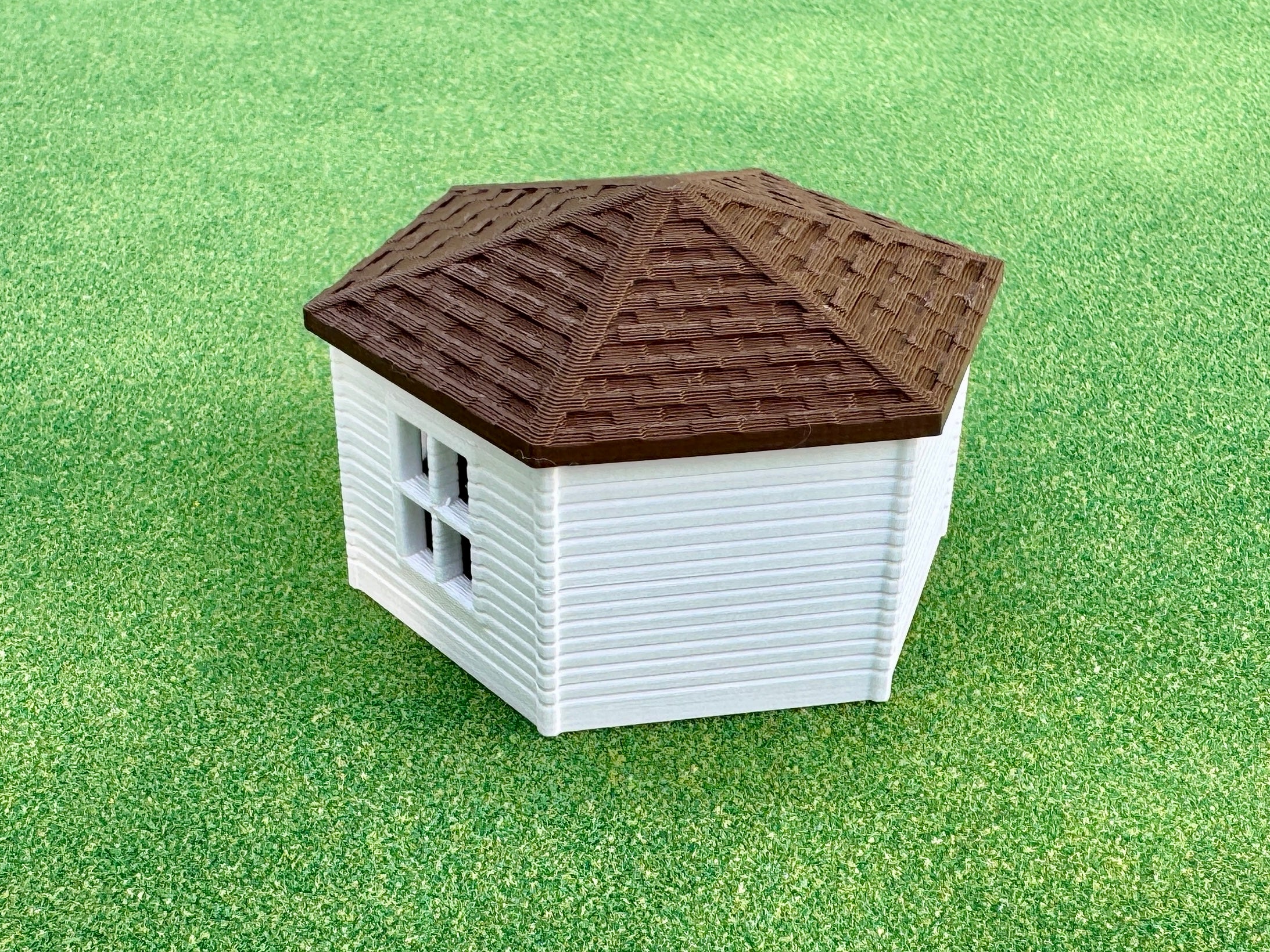 1/64 Scale - Hexagon Chicken Shed - White Siding w/Brown Shingles - Made in USA