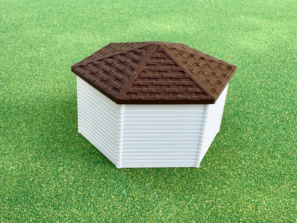 1/64 Scale - Hexagon Chicken Shed - White Siding w/Brown Shingles - Made in USA
