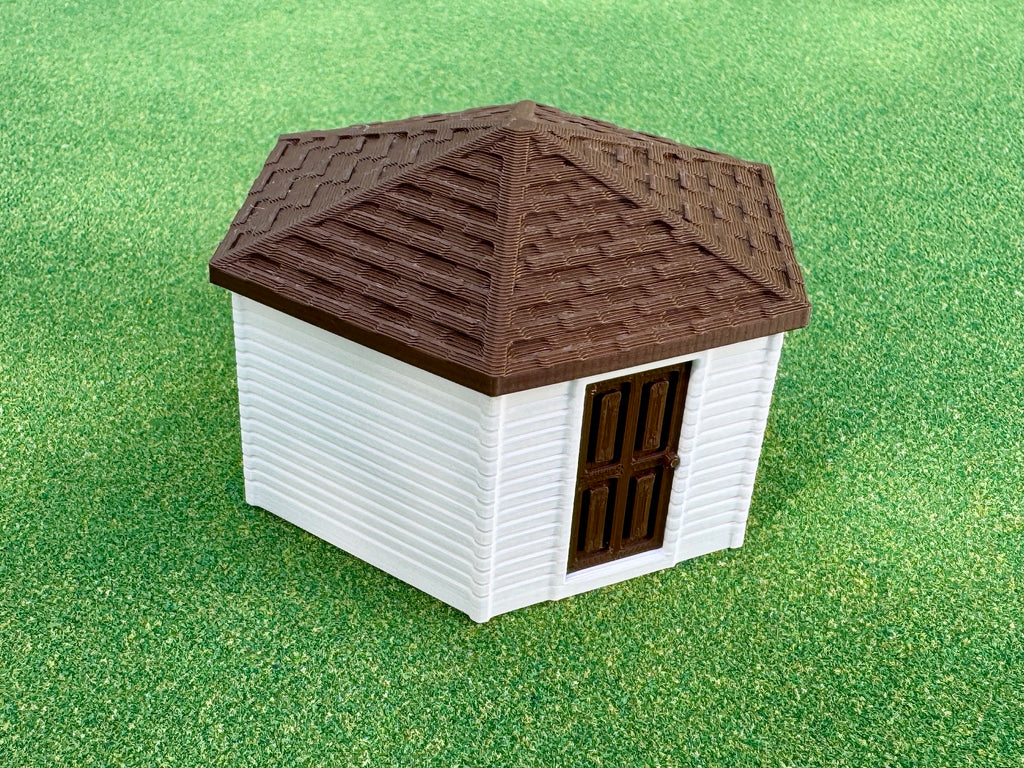1/64 Scale - Hexagon Chicken Shed - White Siding w/Brown Shingles - Made in USA