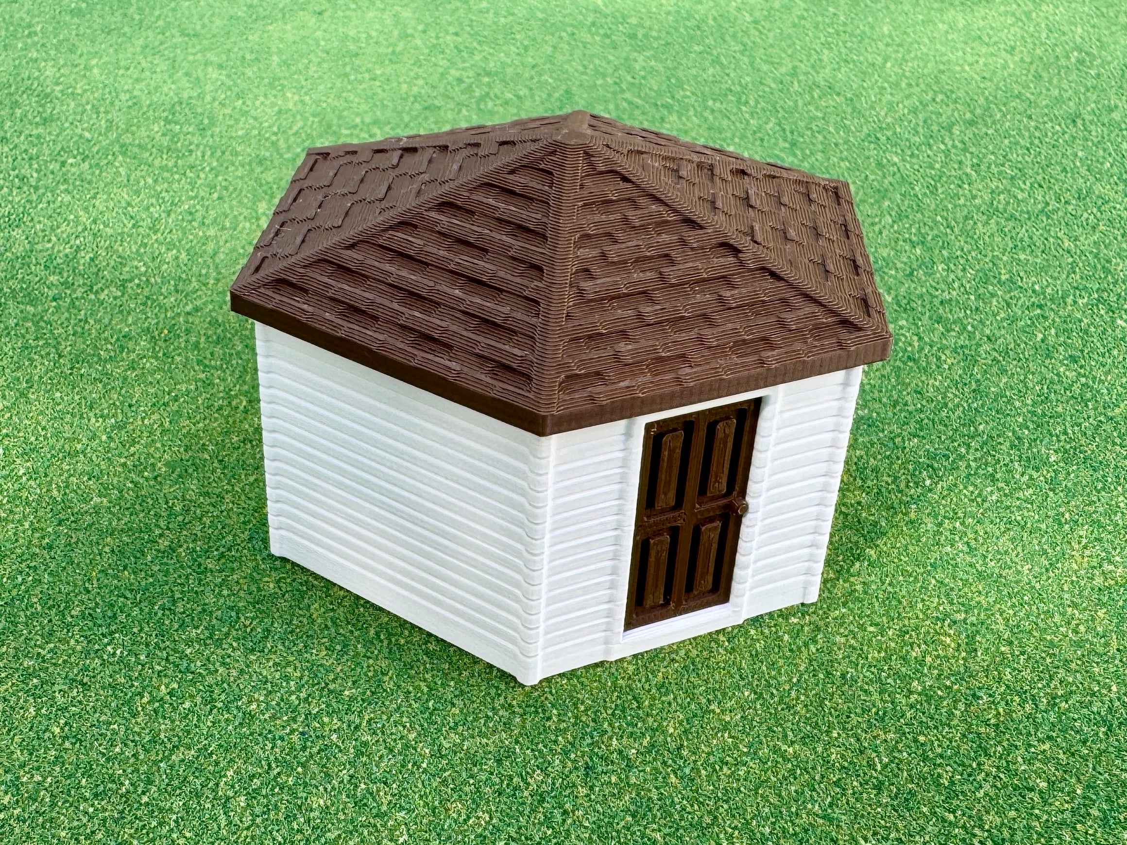 1/64 Scale - Hexagon Chicken Shed - White Siding w/Brown Shingles - Made in USA