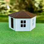 1/64 Scale - Hexagon Chicken Shed - White Siding w/Brown Shingles - Made in USA