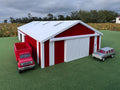 1/64 Scale - '70s Style Pole Barn - 100' Scaled Length - Red/White - Made in USA