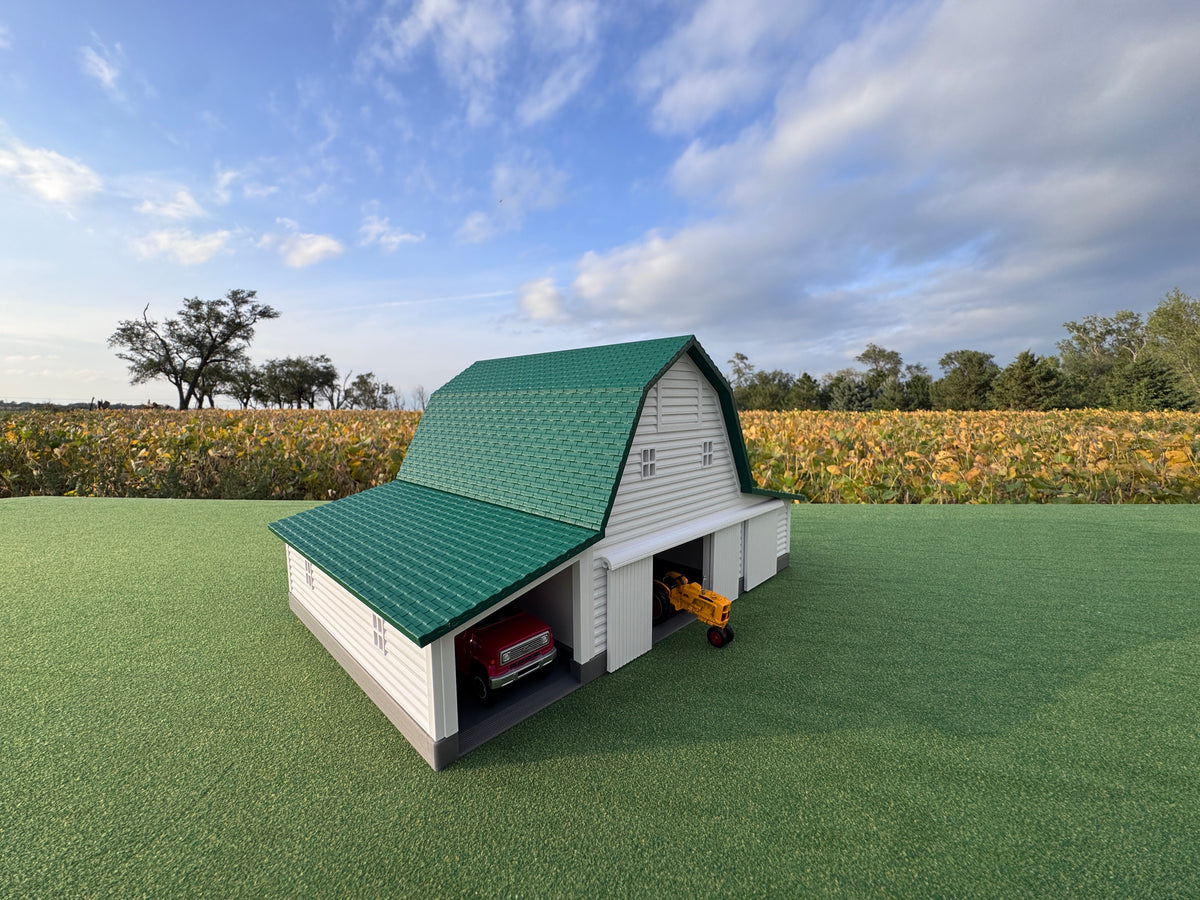 1/64 Scale - Early 1900s Barn - White 42' x 62' - Green Roof - Made in USA