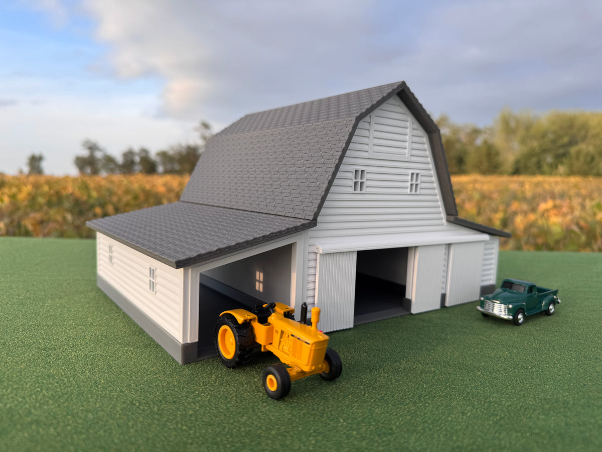 1/64 Scale - Early 1900s Barn - White 42' x 62' - Gray Roof - Made in USA