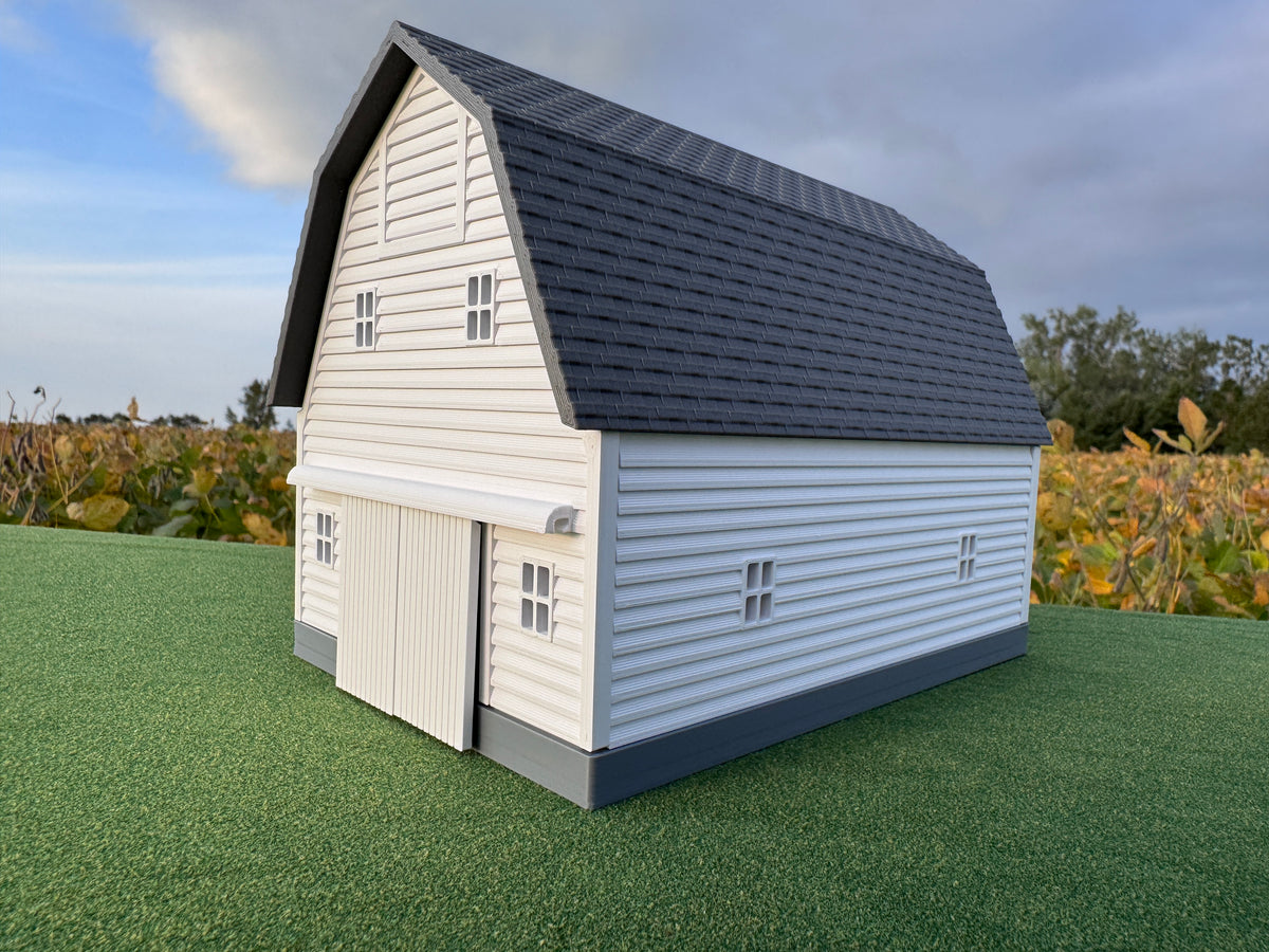 1/64 Scale - Early 1900s Barn - White 30' x 42' - Gray Roof - Made in USA