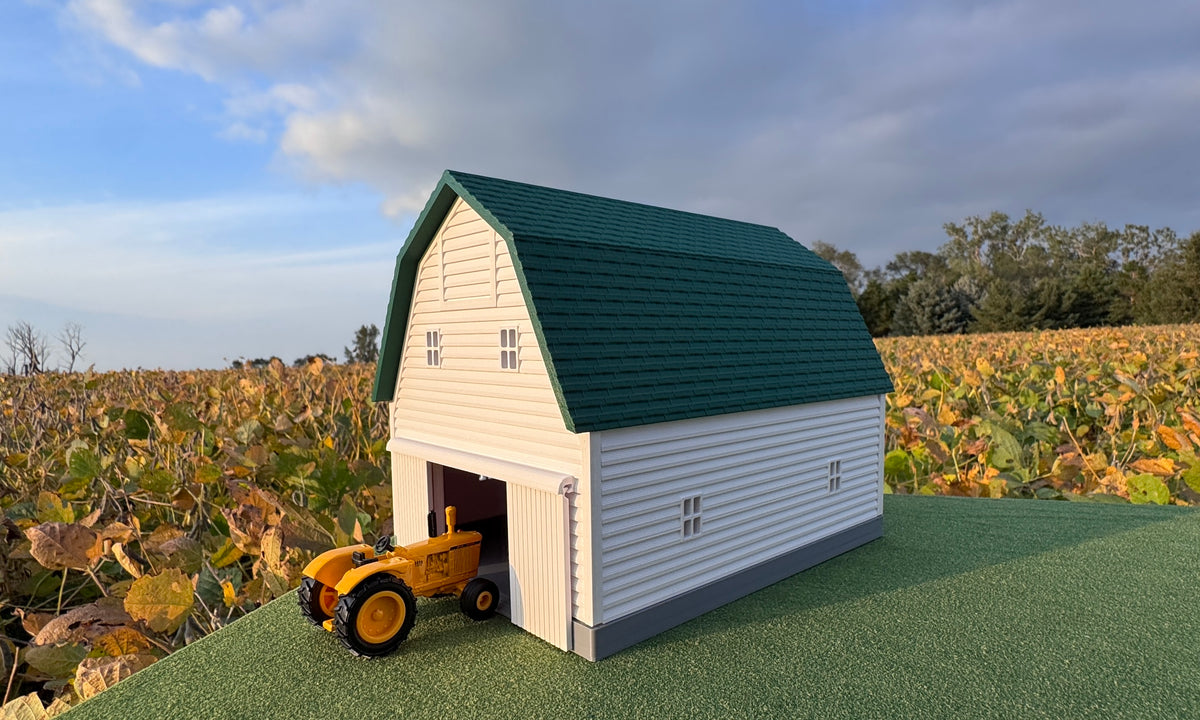 1/64 Scale - Early 1900s Barn - White 30' x 42' - Green Roof - Made in USA