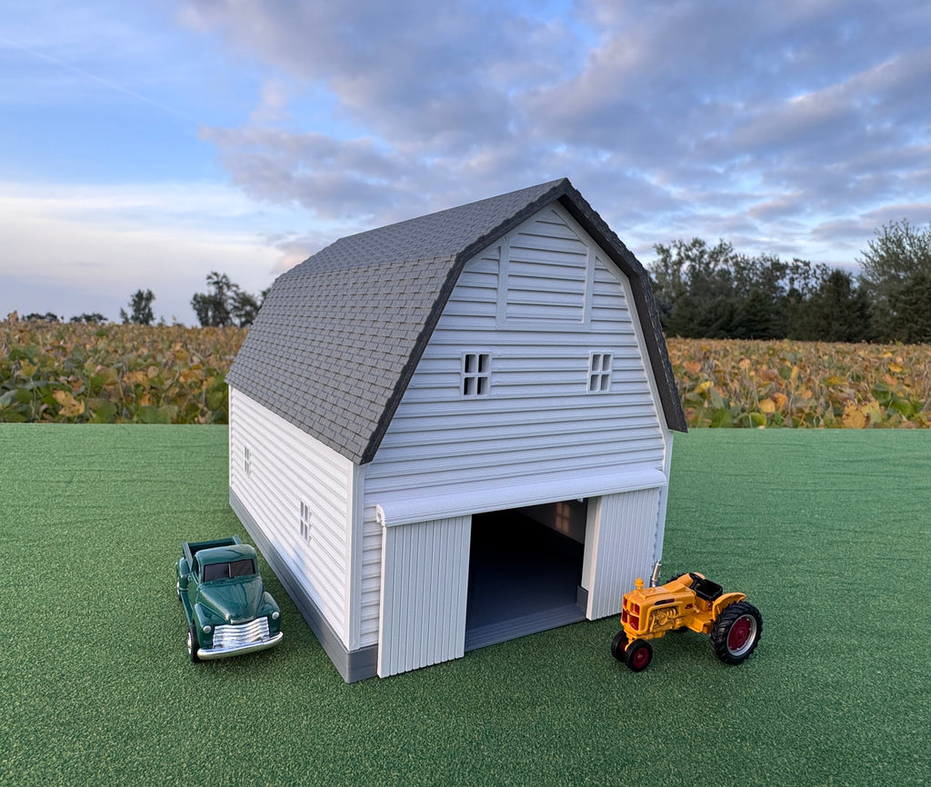1/64 Scale - Early 1900s Barn - White 30' x 42' - Gray Roof - Made in USA