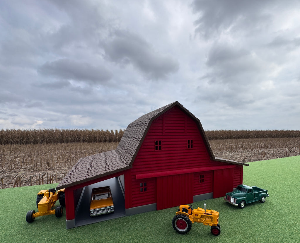 1/64 Scale - Early 1900s Barn - Red 42' x 62' - Brown Roof - Made in USA