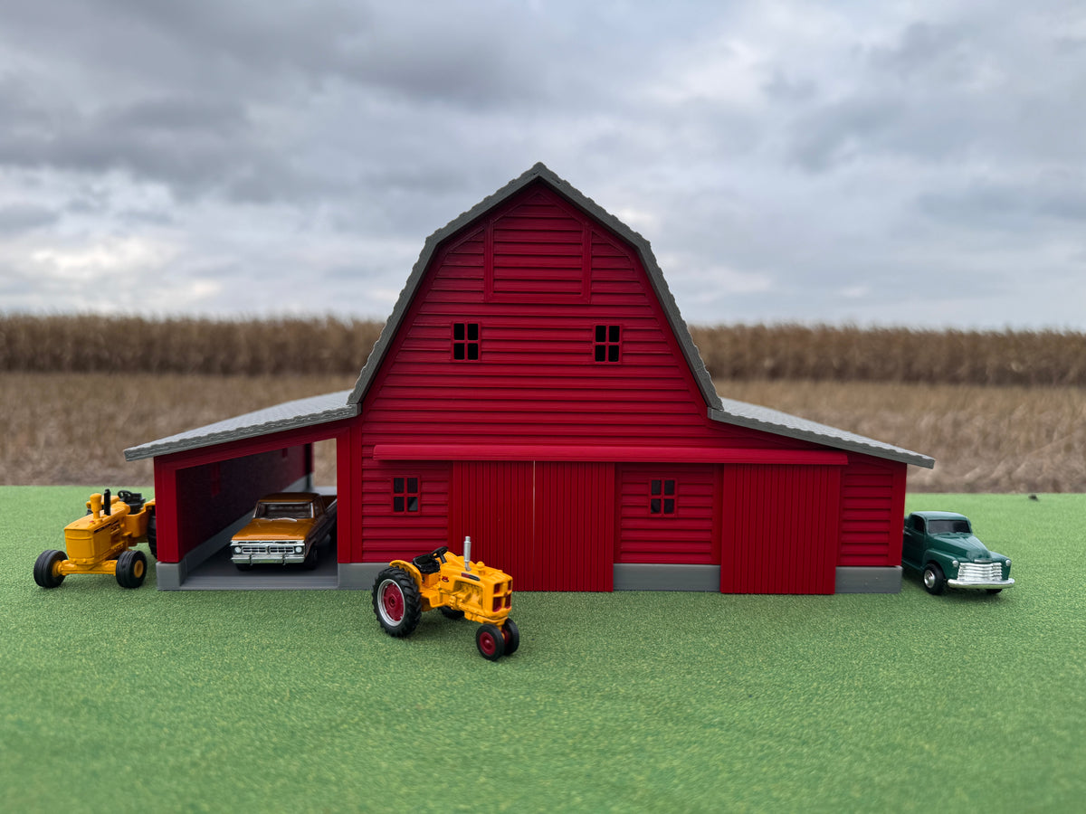 1/64 Scale - Early 1900s Barn - Red 42' x 62' - Gray Roof - Made in USA