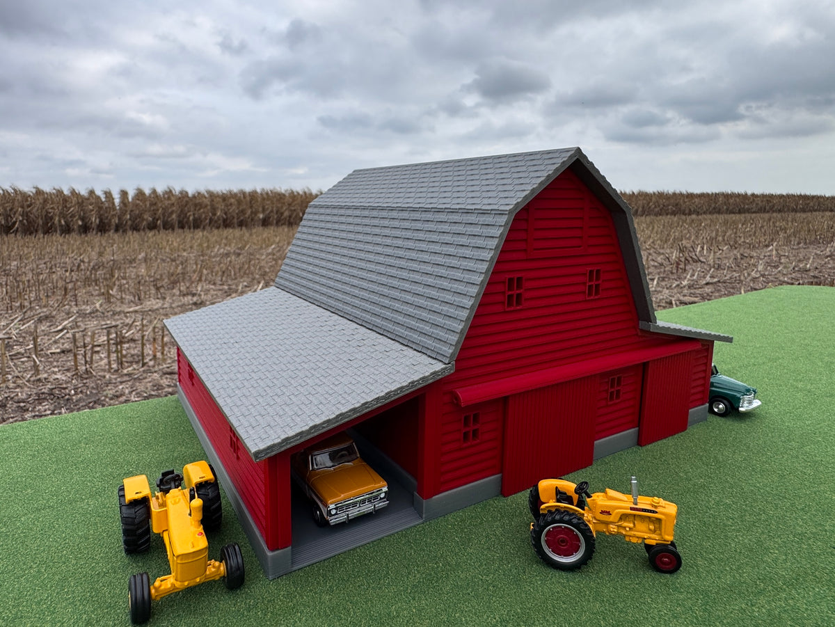 1/64 Scale - Early 1900s Barn - Red 42' x 62' - Gray Roof - Made in USA