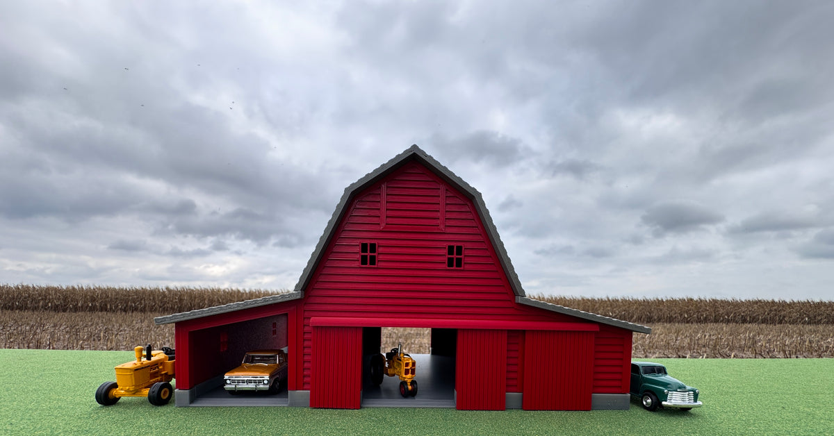 1/64 Scale - Early 1900s Barn - Red 42' x 62' - Gray Roof - Made in USA