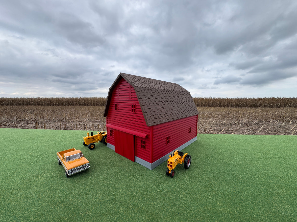 1/64 Scale - Early 1900s Barn - Red 30' x 42' - Brown Roof - Made in USA