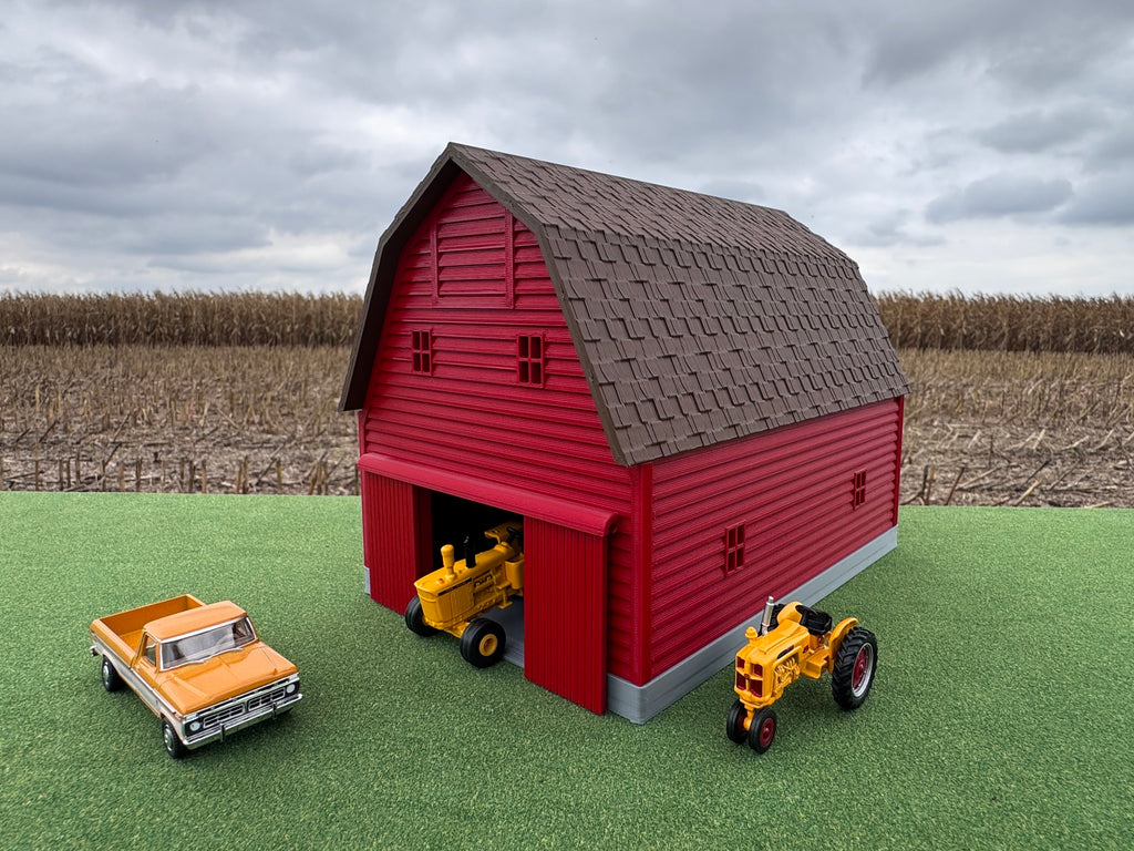 1/64 Scale - Early 1900s Barn - Red 30' x 42' - Brown Roof - Made in USA