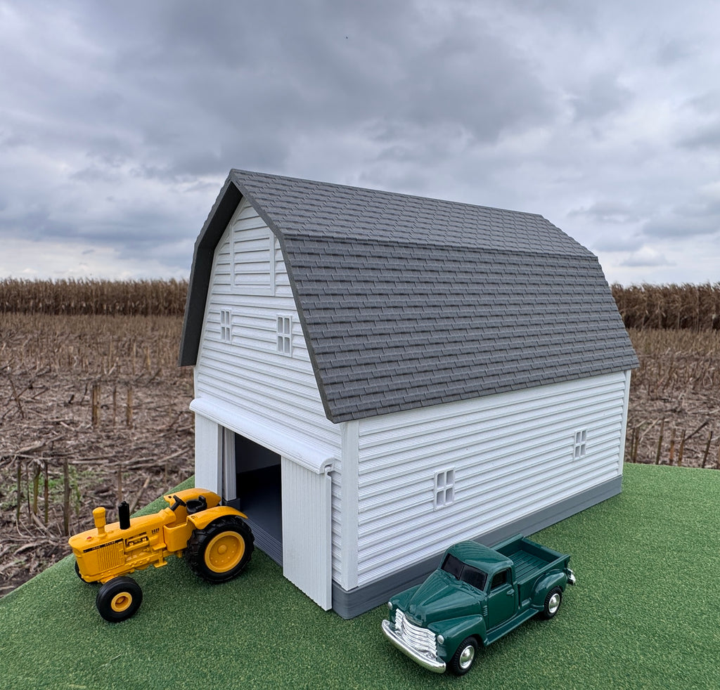 1/64 Scale - Early 1900s Barn - White 30' x 42' - Gray Roof - Made in USA