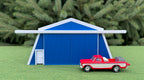 1/64 Scale - Farmstead Style Peaked Machine Shed - 50' Scaled Length - Blue - Made in USA