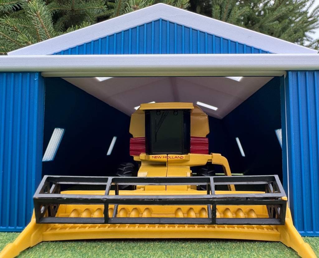 1/64 Scale - Farmstead Style Peaked Machine Shed - 50' Scaled Length - Blue - Made in USA
