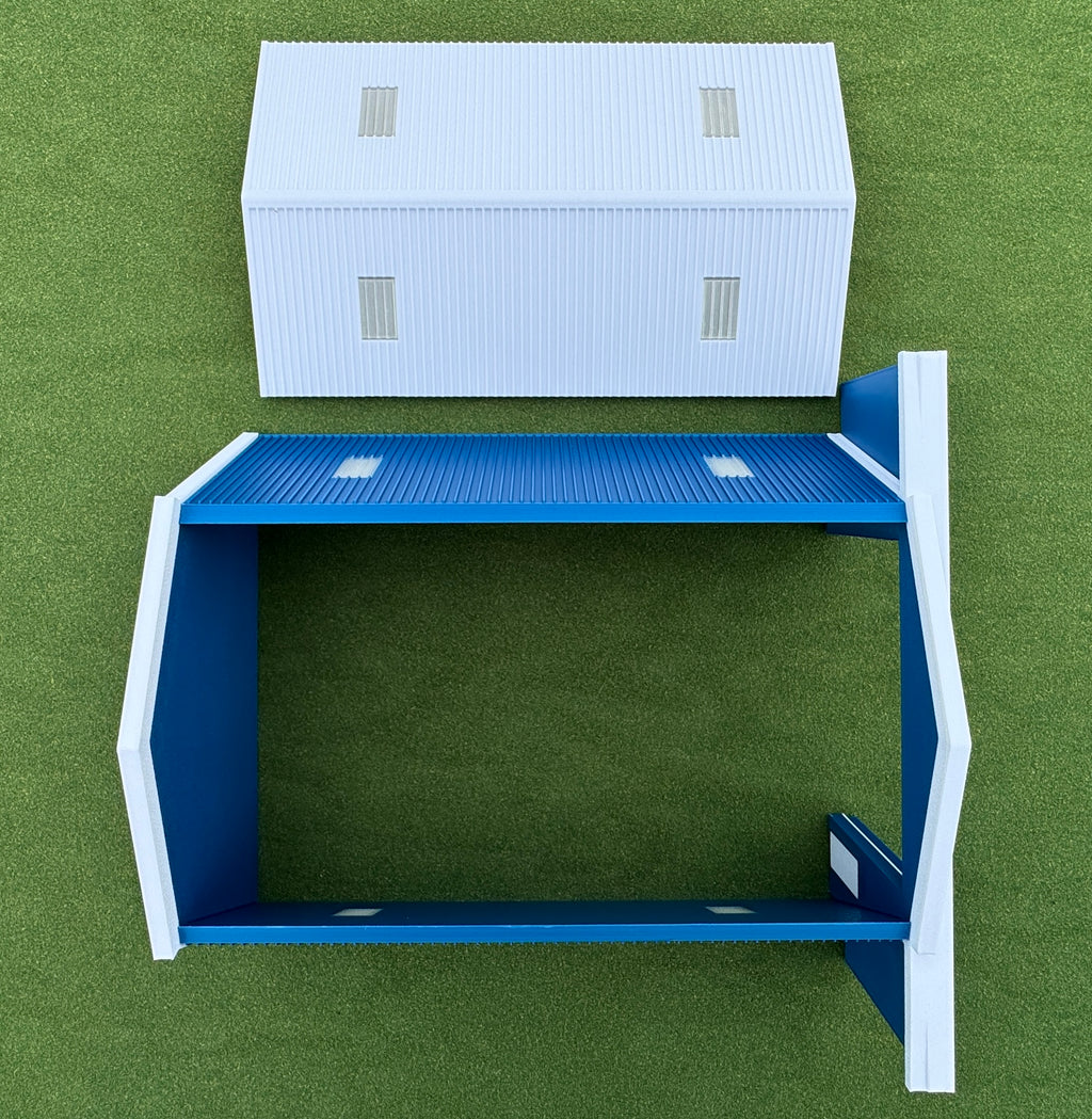 1/64 Scale - Farmstead Style Peaked Machine Shed - 50' Scaled Length - Blue - Made in USA