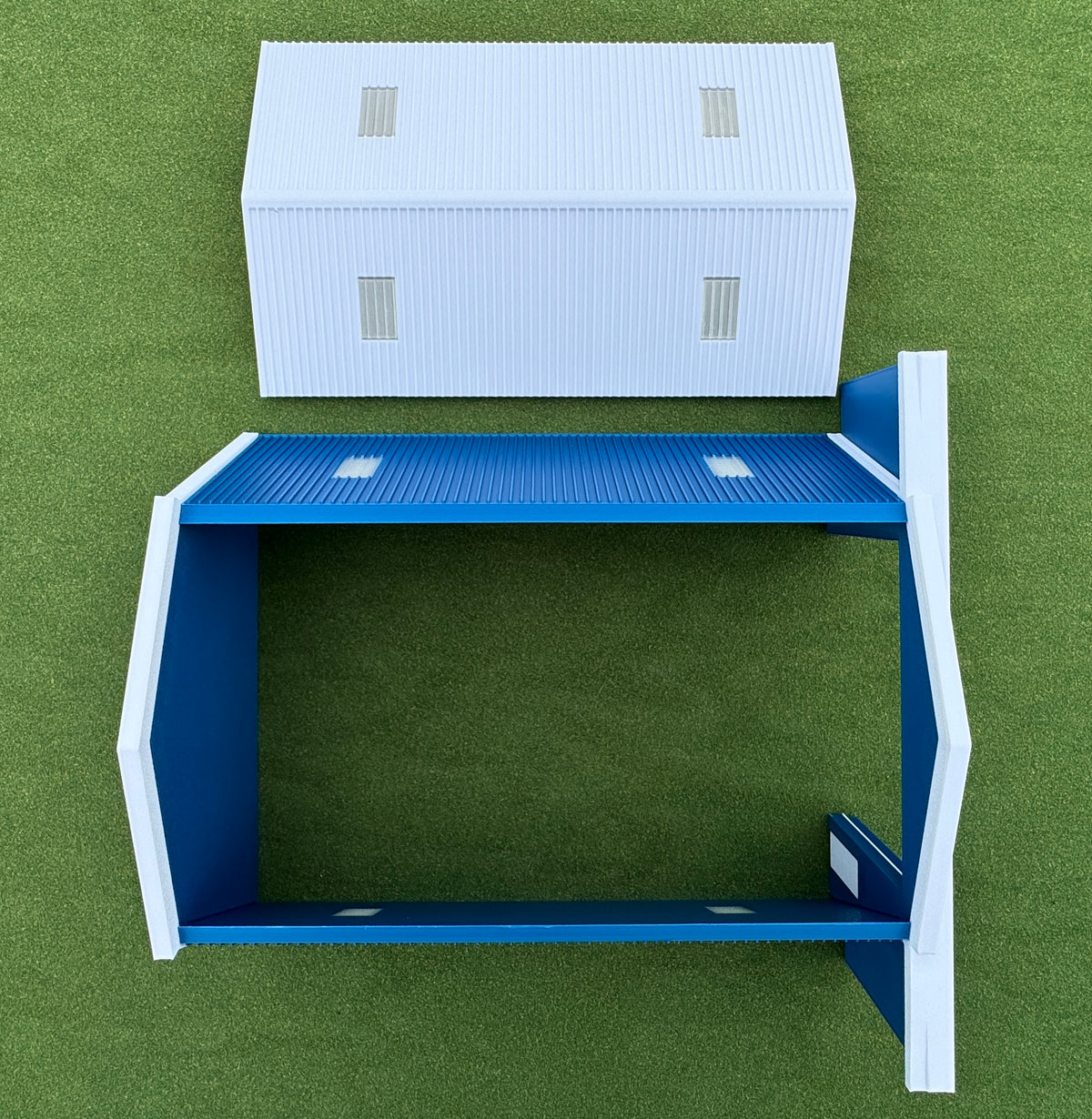 1/64 Scale - Farmstead Style Peaked Machine Shed - 50' Scaled Length - Blue - Made in USA